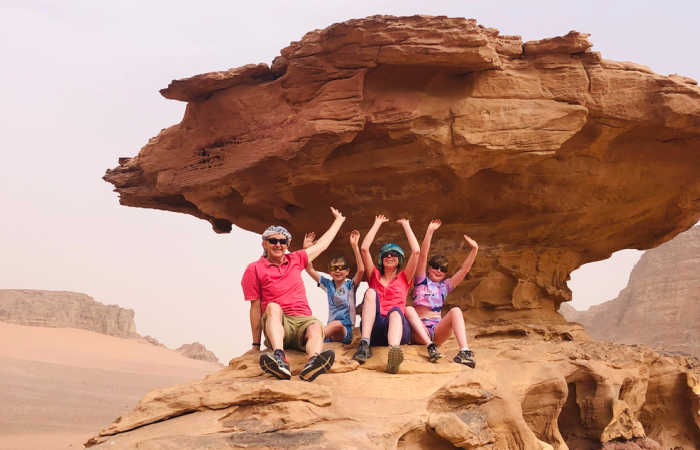 Family of four in Wadi Rum - Jordan family holidays with Stubborn Mule