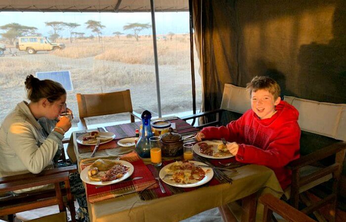 Breakfast on Tanzania family safari holiday