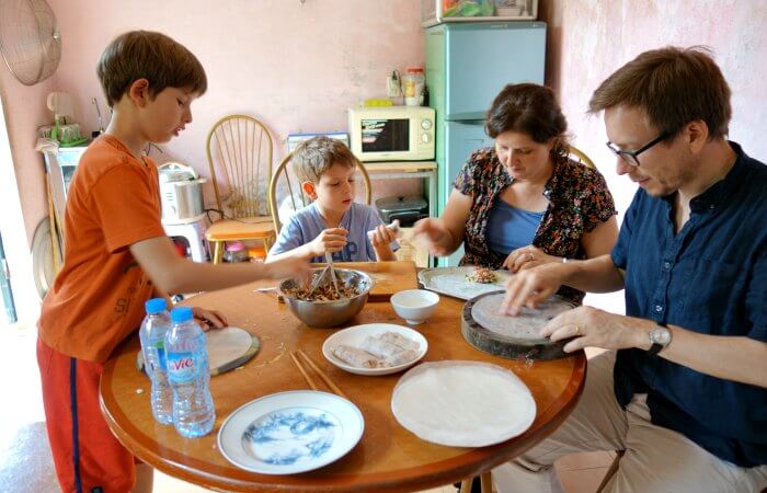 Vietnam family holidays activity - learning to make spring rolls