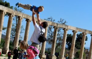 Jordan family holidays - exploring the Temple of Artemis at Jerash with the kids