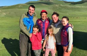 Mongolia family holiday - family with guide in the Central Highlands
