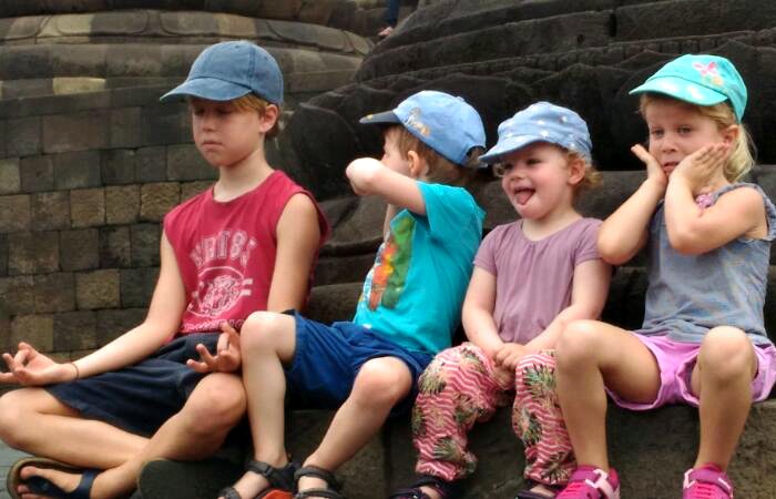 Indonesia and Bali family holidays - kids at Borobudur on Java