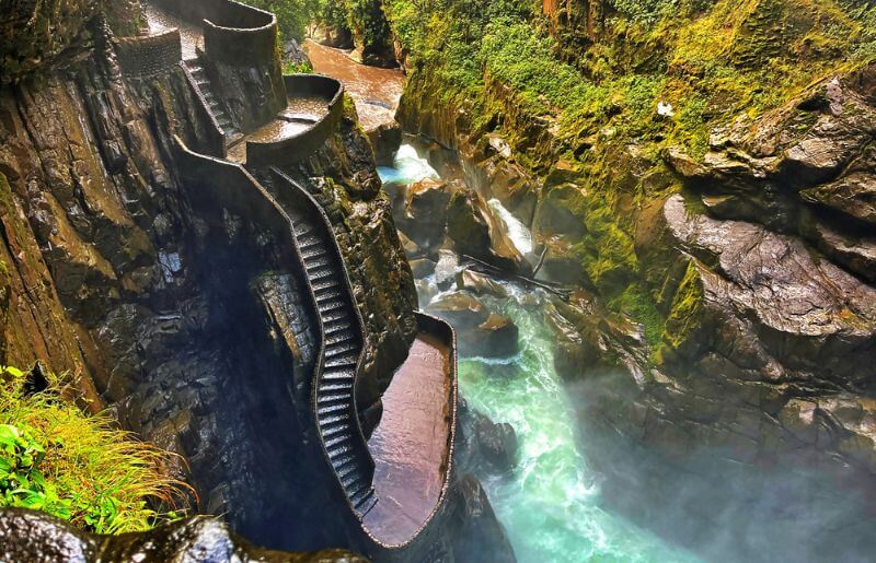 View over the Pailon del Diablo waterfall in Ecuador