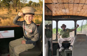 Elephant Express images of train driver and child on board the train, Zimbabwe family holidays