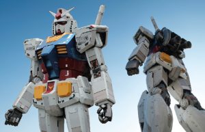 Giant Gundam robot against a blue sky - Japan family holidays