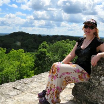 Guatemala family holiday - Kelly looking out over Tikal