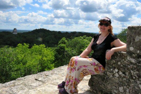 Guatemala family holiday - Kelly looking out over Tikal