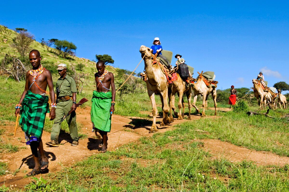 Family adventure holidays - camel trekking in Kenya