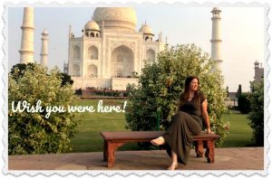 Charlotte Hamilton in India - posing in front of Taj Mahal