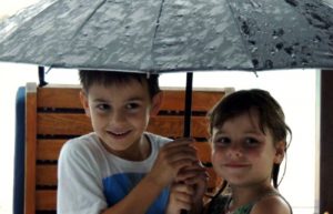 Kids under an umbrella - family holiday packing checklist