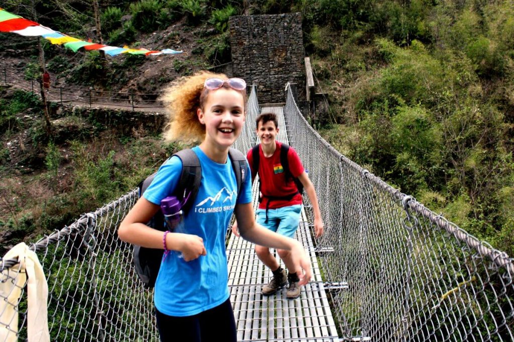 Two teenagers on a family trekking holiday in Nepal with Stubborn Mule