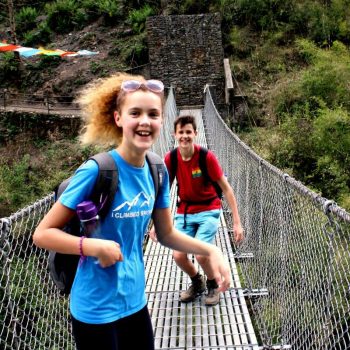 Two teenagers on a family trekking holiday in Nepal with Stubborn Mule