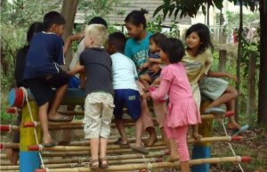 Cambodia with kids - playing with new friends