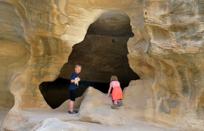 Exploring Little Petra when holidaying in Jordan with kids