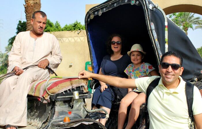 Horse drawn carriage at Karnak - Egypt with kids holidays