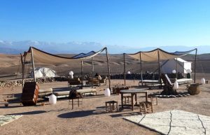 Desert Camp in Morocco - with mountains and blue sky