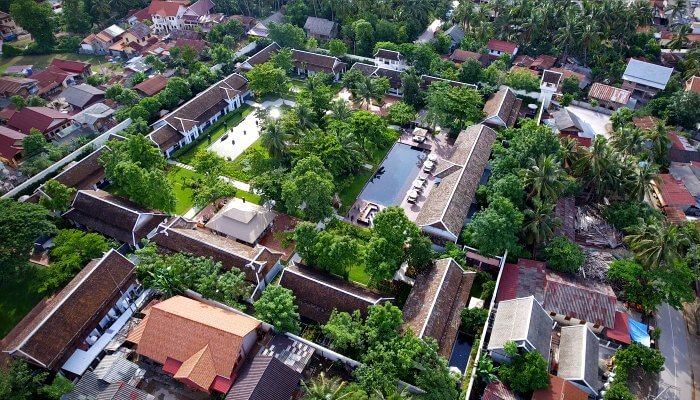 Aerial view of Sofital Luang Prabang with pool