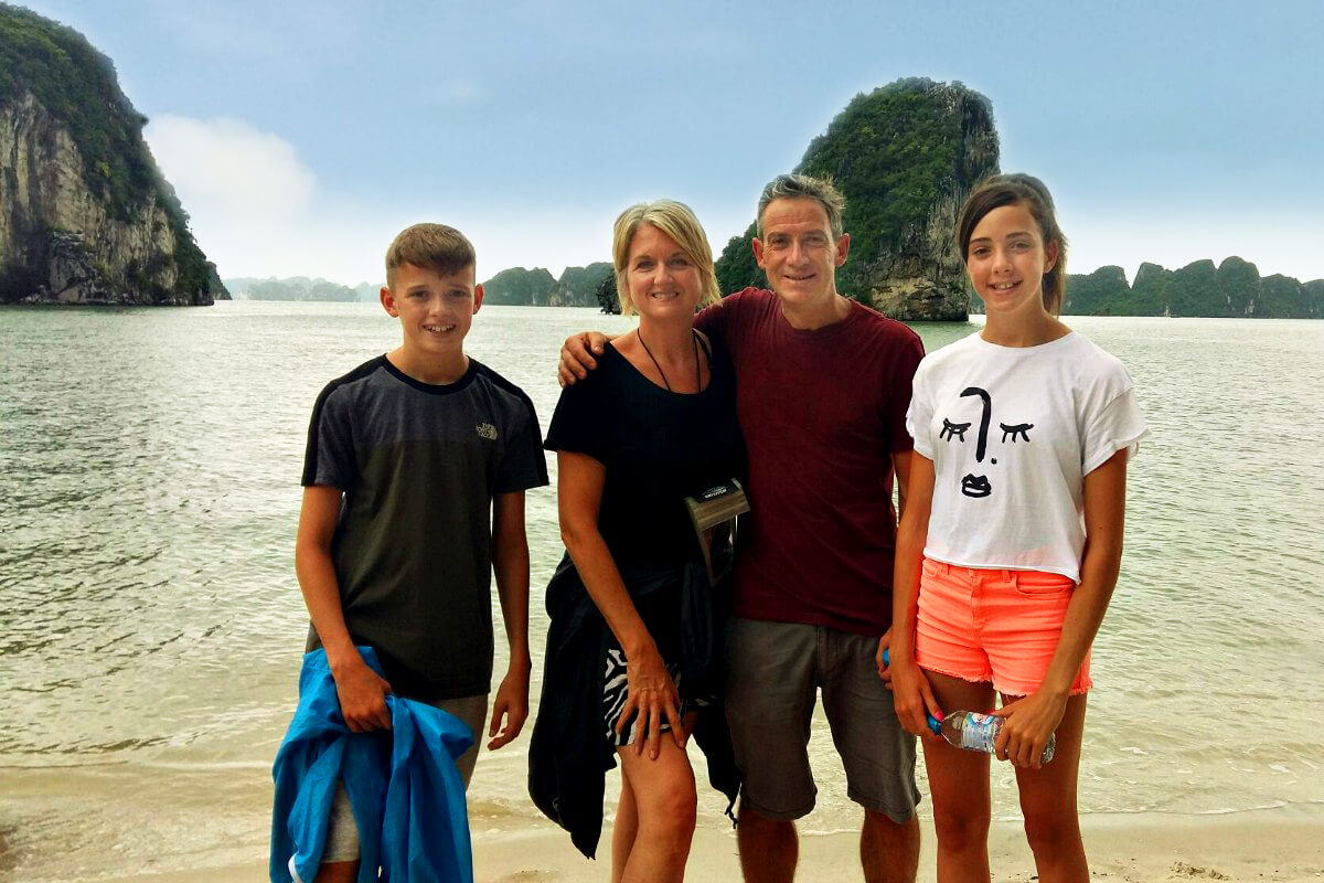 Family group photo on Vietnam with kids holiday