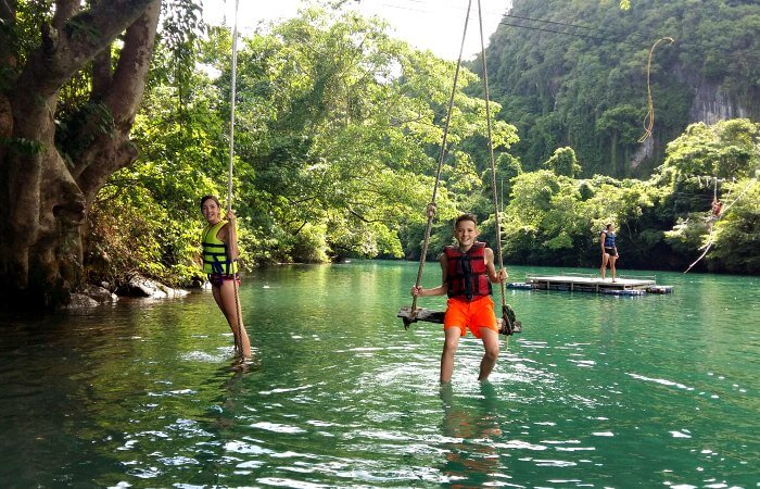 Teenagers enjoying swims and zip line at Phong Nha - on Vietnam with kids holiday