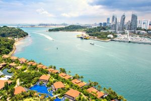 Aerial photo of Sentosa island for Singapore with kids post