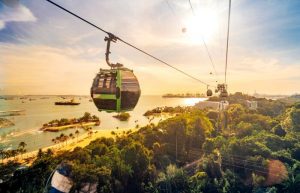 Cable car to and from Sentosa Island, Singapore, at dusk