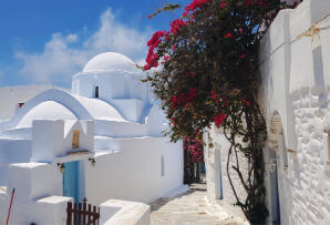White-washed buildings and bougainvillia -Cyclades