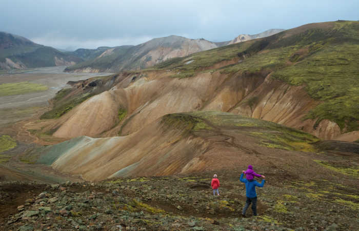 Places to visit in Iceland, family hiking in Landmannalaugar
