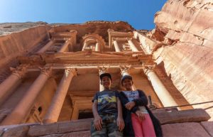 Children exploring Petra, Jordan. Easter family holidays