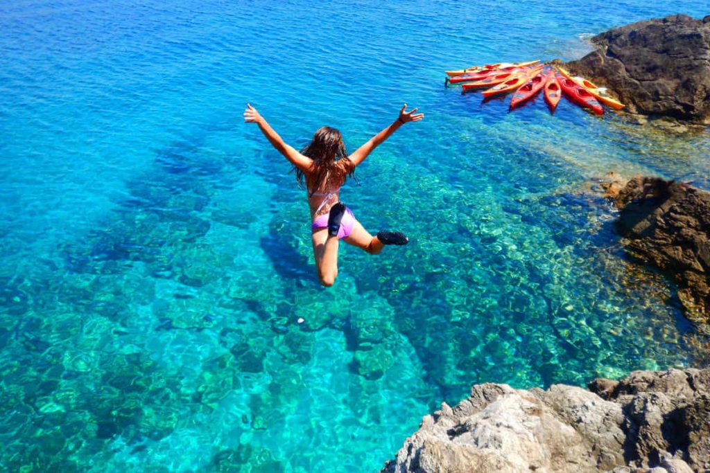 Cliff jumping and kayaking on Croatia with kids holiday