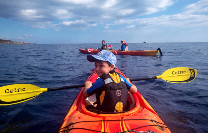 Kids kayaking in Crete