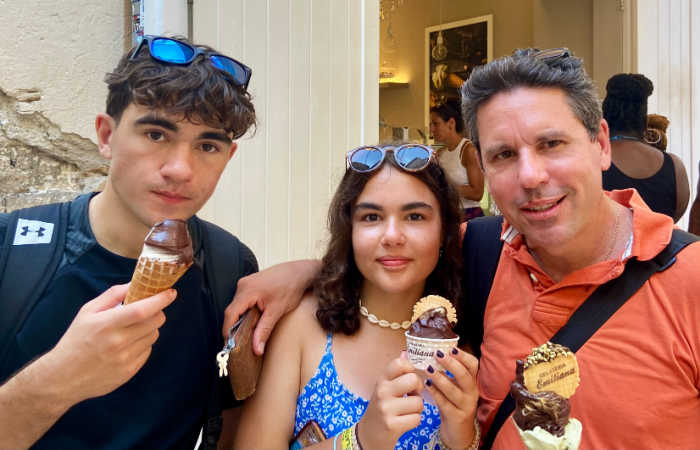 Family eating ice creams on family holiday in Croatia
