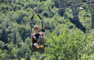 Zip-lining on Montenegro family holiday, over Tara Gorge