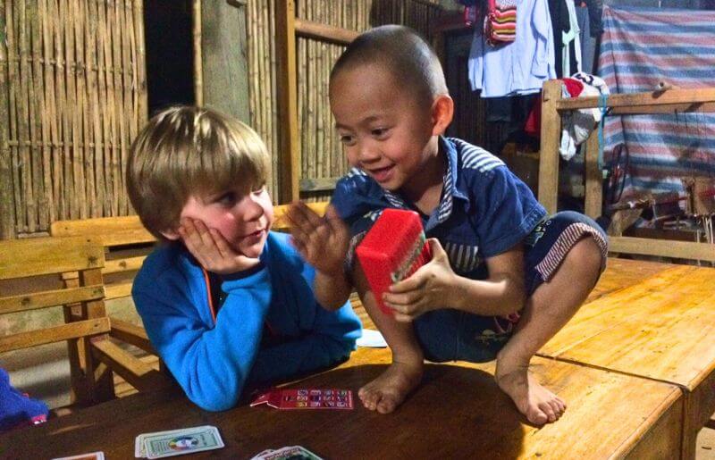 Playing cards on a home stay on a long haul family holiday