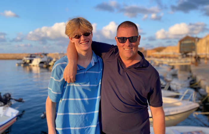 Father and son on Crete summer holiday