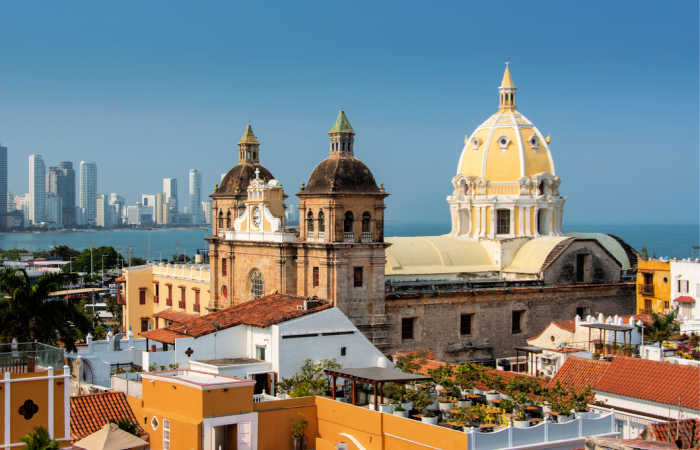 Old colonial Cartagena in foreground, include on Colombia family holidays