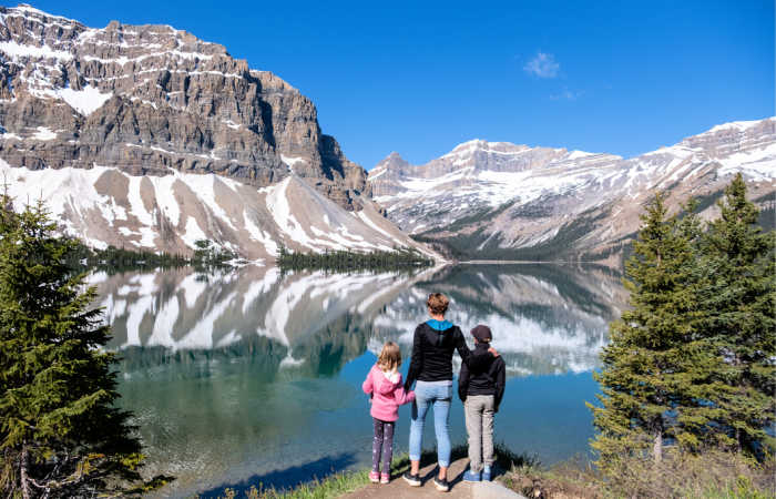 Family hiking in the Rockies, Banff, Canada with kids holiday