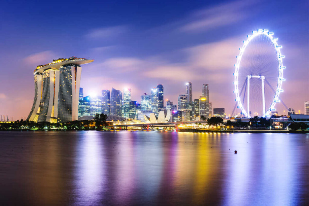 City skyline at night, Singapore with kids holidays and stopovers