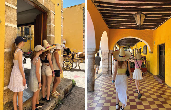 Teenagers exploring Izamal on a Mexico with kids holiday