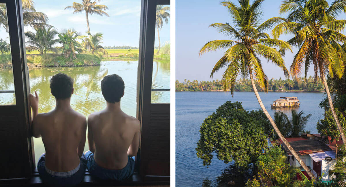 Kerala house boats - family relaxing as they explore the Backwaters