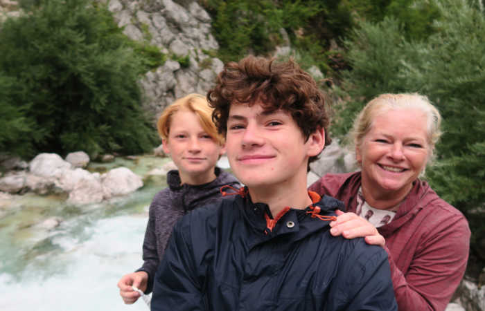 Slovenia family holidays - boys at the Boca River