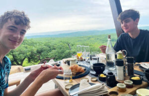 Teenagers having breakfast in KZN, South Africa, on Christmas day