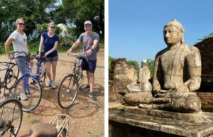 Family cycling around the ancient ruins of Polonnaruwa, Sri Lanka