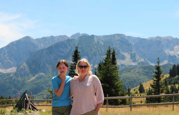 Family in the mountains on a holiday in Montenegro