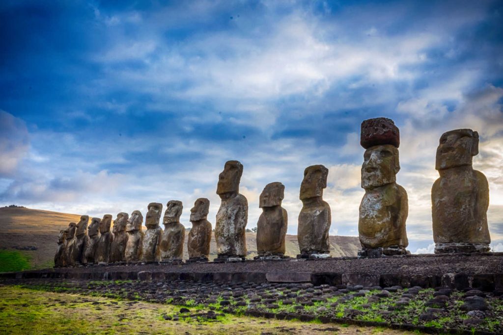 Easter Island - Rapa Nui Moai, with dramatic sky. Other Destinations section