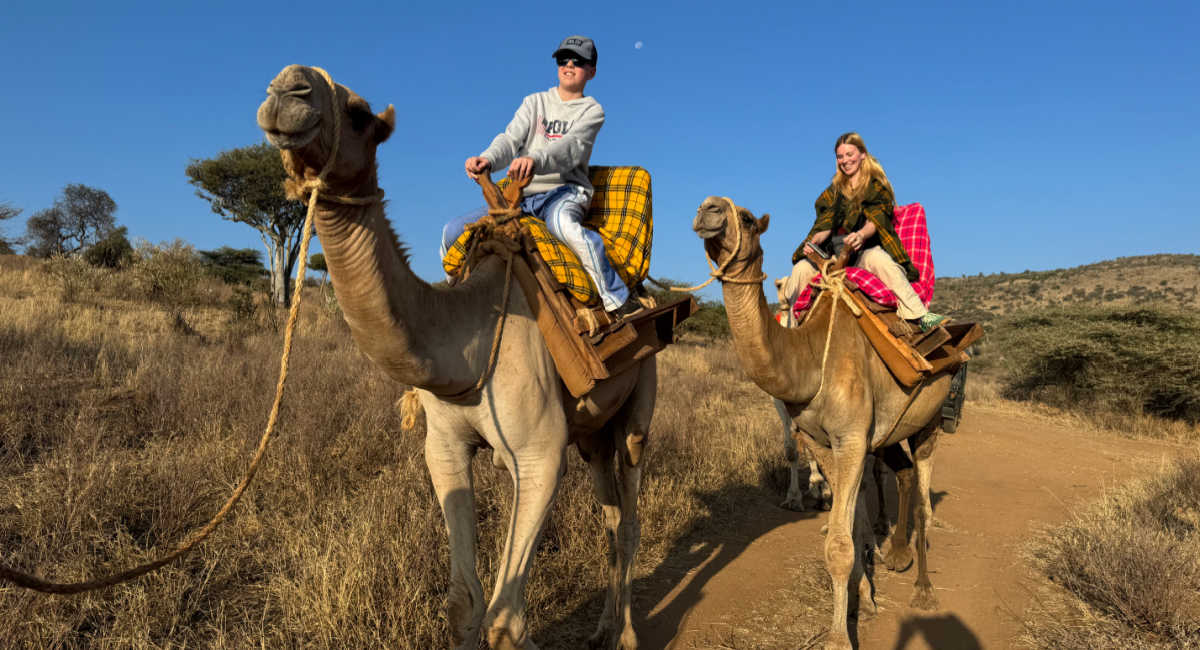 Camel riding in Kenya on family holiday, celebrating mum's 50th birthday