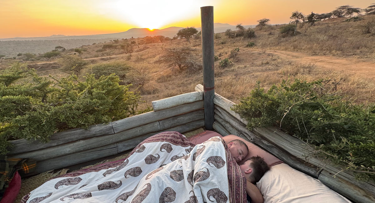 Sunrise in the leopard Hide, some family members are fast asleep still, 50th birthday holiday ideas