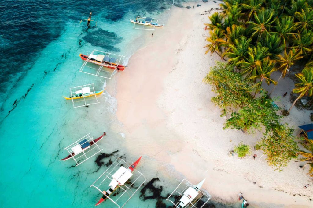 Tropical island with palm trees, visit on a Philippines family holiday