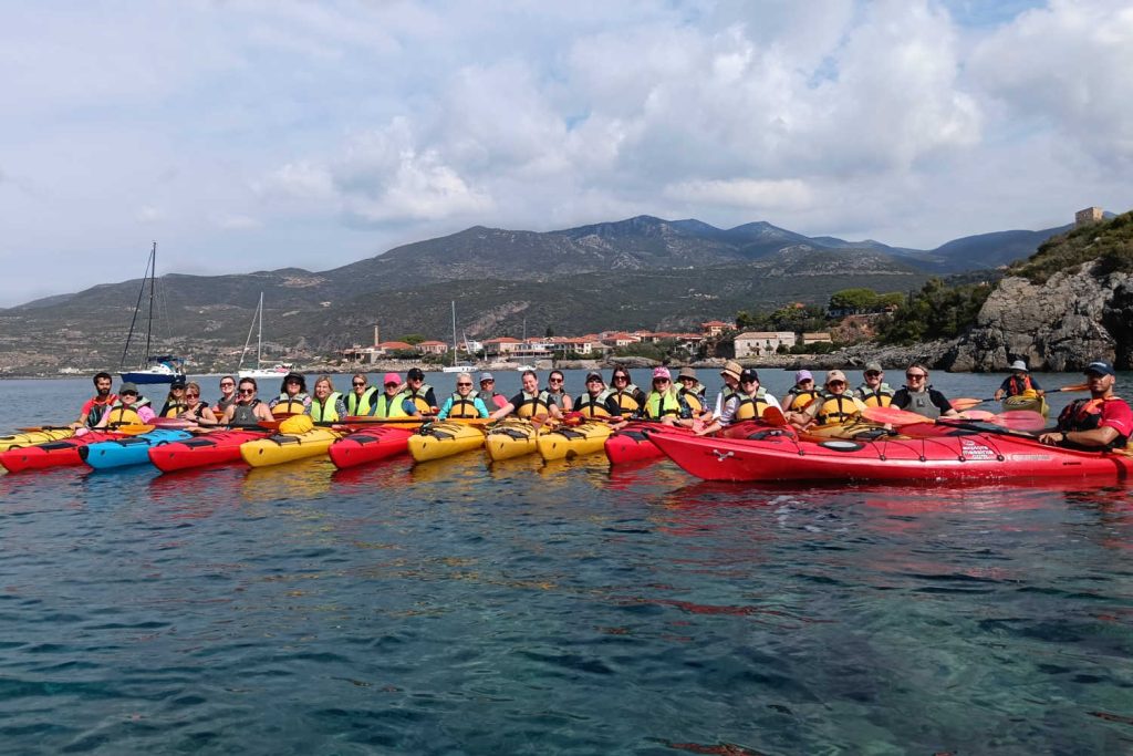Stubborn Mule team kayaking on team building trip to Greece
