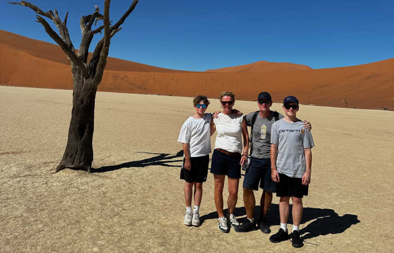 Family in Namibia, exploring Deadvlei, Namib Desert