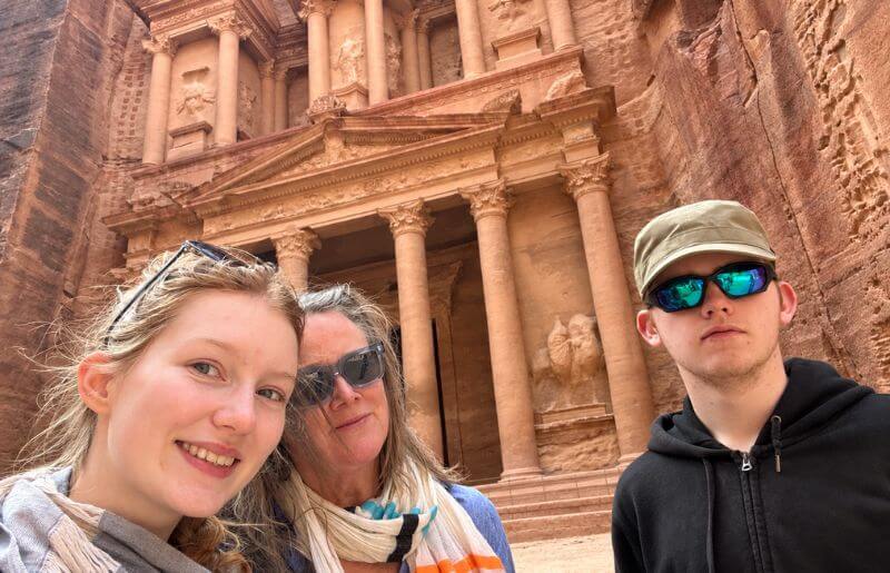 Teenagers and mum at Petra, Jordan, family Easter holiday
